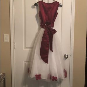 Burgundy and White flower girl dress